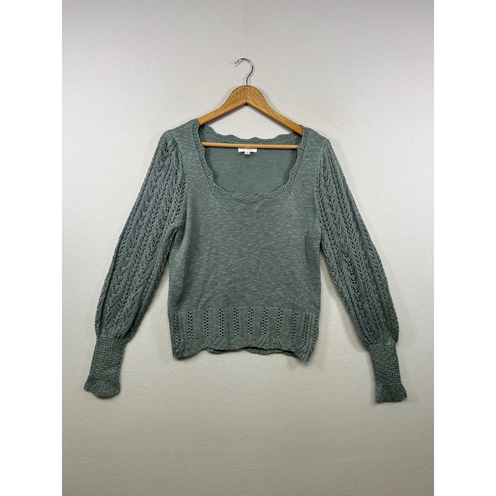 Cottagecore LC Lauren Conrad Womens Medium Sage Green Pointelle Scallop Sweater